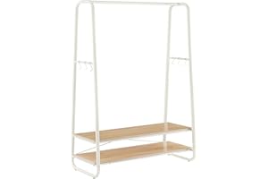 VASAGLE Portant à Vêtement, Porte-Manteaux, Armoire, Vestiaire, avec 2 Étagères, 6 Crochets en Forme de S, Cadre en Acier, pour Chambre, Couleur Chêne et Blanc Crème RGR112W09
