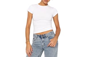 OZYILIAN Damen Basic Kurzarm Crop Top Casual Y2K Rundhalsausschnitt Tops Slim Fit Tshirts