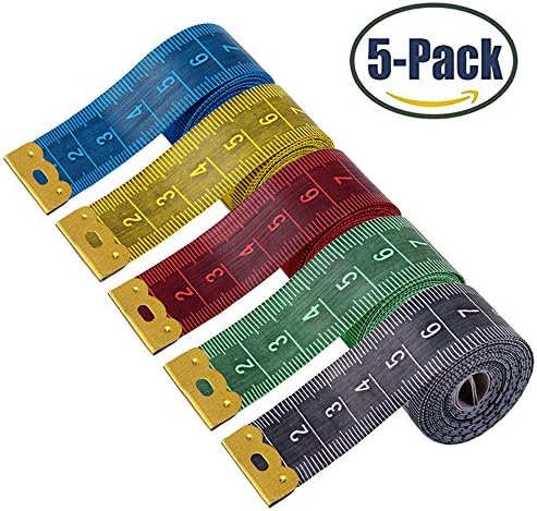 5 Piece Body Measuring Ruler Sewing Tailor Tape Measure Soft Flexible 60 Inch 150cm Colorful By LYSM