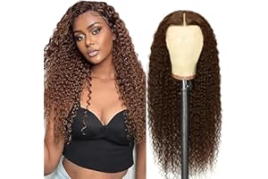 Weeybay Parrucca Donna Capelli Veri Umani Curly Wave 4X4 Human Hair Wig 150% Density #4 Brown Free Part Glueless Dark Brown Color Real Unprocessed Virgin Hair Parrucche 28 Inch