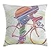 Produktbild Alfreen 18"X18" No Pillow Insert Modern Decor Throw Pillow Cover Cushion for Sofa Couch, Sketch Hand Drawn Image of a Cycling Man on a Bike with Sun Grass Artwork, Multicolor