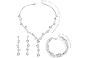 Bcenoilua Gioielli Nuziali da Donna Set 3 Pezzi Strass Collana Y Collana Orecchini Bracciale da Donna Matrimonio Strass Collana con Strass Festa Nuziale per e Ragazze