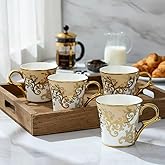 Femora Premium Floral Gold Line Ceramic Coffee & Tea Cup | Finest Premium for Tea/Coffee/Hot Drinks | Set of 4 | Capacity- 16