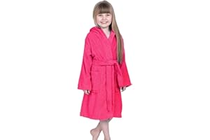 ADORE HOME Kids 100% Cotton Bathrobe Hooded Terry Towelling Shawl Collar Bath Robe Bath Robe Dressing Gown 5 Colours Age 2-13