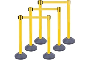 ZINCORANGE [Set di 6] Robusta barriere di controllo della crowd con cinghie retrattili da 3 m e base riempita d'acqua per aeroporti, hotel, eventi VIP, tappeti rossi e mostre