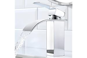 CECIPA Robinet Lavabo Cascade, Robinet Salle Bain avec l'Eau Froide et Chaude Disponible, Mitigeur Lavabo en Laiton et Inox 304 de Super Qualité Design Élégant et Stylé, Hauteur 152 mm