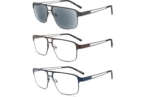 MODFANS 3-pak męskich okularów do czytania z filtrem niebieskiego światła, metalowa rama, prostokąt, styl stal nierdzewna, materiał