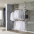 Telescopic Clothes Rail Telescopic Wardrobe System, Telescopic Garment Rack Width and Height Adjustable, Heavy Duty Telescopic Wardrobe, DIY Cloakroom Stand, Hanging Rail Storage Shelving