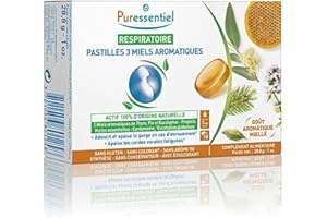 Puressentiel - Respiratoire - Pastilles 3 Miels Aromatiques - Thym, Pin et Eucalyptus Propolis - Adoucit la gorge en cas d'enrouement - Boîte de 18 pastilles