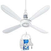 Bestlivings Portable Ceiling Fan Hanging Fan 40 cm 5 W Silent (~25 dB), with Hook and Switch on 5 m Cable, 220-240 V, 4 Detac