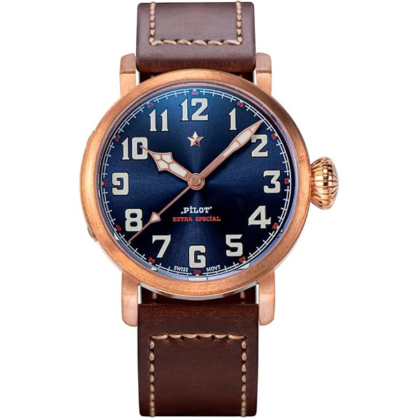 Seestern Sugess Pilot Master S408 Automatico Bronzo Nero Marrone Pelle Zaffiro Orologio Uomo