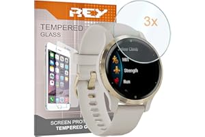 REY Pack 3X Bildschirmschutz aus gehärtetem Glas für Garmin VENU 2S 40mm, Schutzfolie, Displayschutzfolie 9H+ Härte, Anti-Kratzen-Öl-Bläschen