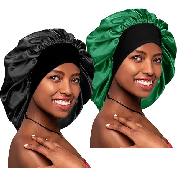 2 Satin-Hauben Extra Groß – Schlafmützen Mit Weichem Gummiband, Für Lange/haarige Frisuren, Einheitsgröße