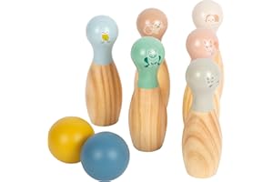 small foot Garden Buddies in legno, gioco dei birilli con motivi animali, bowling per bambini dai 3 anni, 12644, Multicolore