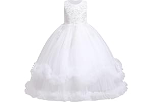 IDOPIP Enfants Filles sans Manches Dentelle Broderie Mariage Demoiselle d'honneur Princesse Couches Tulle Robes de fête soirée Bal Robe de Bal