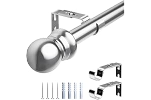 Harrms Bastone per tenda per finestra, asta per tenda da doccia retrattile semplice in metallo e supporto per asta per tenda regolabile con estremità tonde per la casa, argento, 76 cm -369 cm
