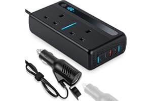 VEXNOOK 300W Power Inverter - Car Inverter Convert 12V/24V DC to 240V AC, Fast Charging QC3.0 Car with Cigarette Lighter for Cars, 2 UK Sockets, 2 USB A, 2 USB C, Camping, Caravan & Emergency Backup