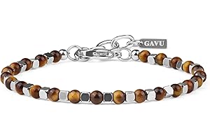 GAVU Bracelet Homme Pierres Boules Carrées Acier Inoxydable