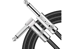 SONICAKE Flätad Gitarrkabel 3 m/10 fot Gitarrinstrumentkabel 6,35 mm 1/4 Tum Rät Vinkel till Rak Svart Blå (3m Nylon ST-RA)