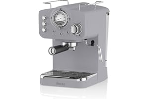Swan SK22110GRN Retro Espresso Plastic Coffee Machine with Milk Frother, Steam Pressure Control, 1.2L Detachable Water Tank, 1100W, Retro Grey