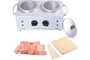 NONE BRAND Kit Calentador de Cera con 1Kg de Cera y 100 Espátulas, Horno para Cera Caliente Profesional, Equipo para Casa o Local (2 Ollas)