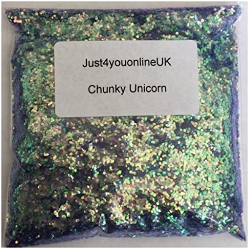 Mixed Chunky Glitter for Nail Art 10g bag of Unicorn Iridescent Lavender Iridescent White Emerald Green