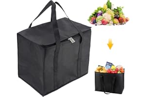 WUZDY Kühltasche Faltbar, Thermo Tasche, Kühltasche, Picknicktasche, Faltbare Picknicktasche, Wiederverwendbar Einkaufstasche für Picknick, Camping, BBQ, Lebensmitteltransport (Schwarz, 41 x 33 x 26 cm)
