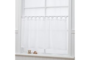 NSXIN Scheibengardine Voile Bistrogardine mit Schlaufen Transparente Vorhang Moderne Fenstervorhang Gardine Gaze Schals Fensterschal für Küche Wohnzimmer Landhaus (HxB 60x90cm,Reines Weiß)