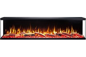 Aflamo Unique NH-Caminetto elettrico a LED trifacciale, senza funzione riscaldamento, effetto fiamma 3D, ceppi realistici in ceramica. (120x46x23)