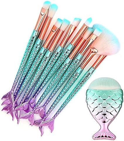 Efforty Makeup Brushes Set 11pcs 3D Mermaid Makeup Brush Cosmetic Brushes Eyeshadow Eyeliner Blush Brushes