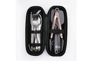 GENERIC Nomads Kitchen Portable Cooking & Cutlery Kit | Cooking Accessories & Travel Cutlery Set Idea & Stocking Filler | Cutlery, Spatula, Spoonula, Tongs, Straws, Bottle Opener & Case