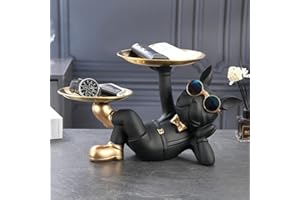 OKESYO Bandeja de Bulldog Francés, Escultura de Perro, Regalo para Salón, Entrada, Oficina, Decoración de Escritorio