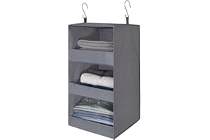‎GRANNY SAYS GRANNY SAYS hänge Organizer mit 3 Fächern, 1 Stück Hängeaufbewahrung Schrank, Kleiderschrank Organizer Hängend, Grau Hängeregal, Hängeorganizer Schrank, Faltbare hänge Regal Stoff