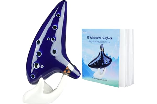 Ohuhu Ocarina 12 Agujero Ocarina de Cerámica, Leyenda de Zelda Alto C Zelda Ocarinas Instrumento con Soporte Blanco, Cuerda, Bolsa & Instrucciones Azul