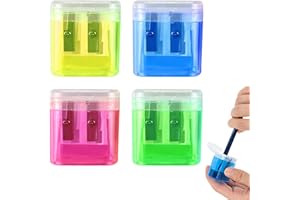 ZFRITP 4 Pcs Taille Crayon Avec Reservoir En Plastique 2 Trou Ttaille Crayon Enfant TailleCrayon Manivelle Coloré Pour Étudiants, École, Maison, Fournitures De Bureau
