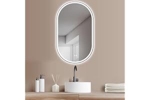 HOKO LED Bad Spiegel oval 50x90 cm / 90x50 cm Rimini+ Antibeschlag Funktion+schwarzem Rahmen. HOCH+QUER Montage. Design Spiegel+Touch Schalter+LED Wechsel-Warmweiß-Kaltweiß-Neutral