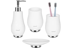Kadolina Zestaw akcesoriów łazienkowych, ceramiczny zestaw akcesoriów na blat z dozownikiem mydła w balsamie, kubkiem, mydelniczką, zestawem uchwytów na szczoteczkę do zębów, biały matowy (4 szt.)