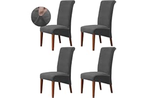 Ruucy Velvet Chair Covers Set of 4, Soft Stretch Dining Chair Covers, Washable Removable Chair Seat Protector High Back Chair Slipcover for Kitchen Dining Room(Grey)