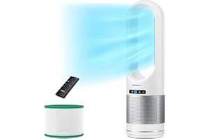 Senmeo Rotorloser Ventilator, Turmventilator echter HEPA-Filter Filtert 99,7% von Rauch und Hautschuppen, Oszillierender Säulenventilator mit Fernbedienung, Geeignet für Haus und Büro