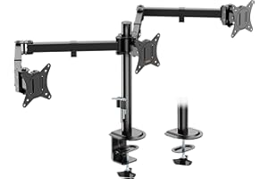 VonHaus Triple Monitor Stand for 17-27" Screens, Three Screen Monitor Mount with Desk Clamp, Height Adjustable, Easy Assemble Stand with Full Tilt, Rotation & Swivel Arms, VESA: 75x75 & 100x100mm