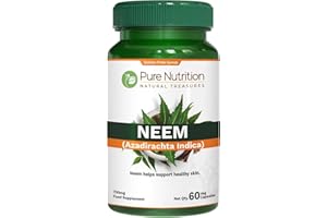PURE NUTRITION NATURAL TREASURES Pure Nutrition Neem Extract Capsules - 700mg | 60 Caps | Each Capsule Offers Benefits Equivalent to 2600mg Neem Leaf and Bark Powder. Non GMO | Gluten Free | 60 Days Supply