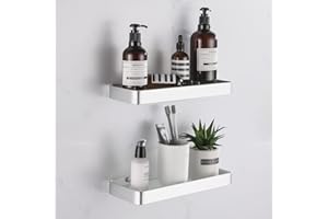 HANFU Mensola Doccia, Mensole Bagno Senza Foratura Montaggio a Muro con Alluminio Scaffale e Vetro Smerigliato, Mensola Bagno Autoadesivo di bagnoschiuma Shampoo Mensole Doccia 2 Pezzi, 30cm Argento