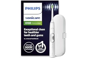‎PHILIPS Philips Sonicare ProtectiveClean 6100 elektrische Zahnbürste, Schallzahnbürste mit App, 3 Putzmodi und 3 Intensitätsstufen, Drucksensor, Reiseetui, Weiß, Modell HX6877/28