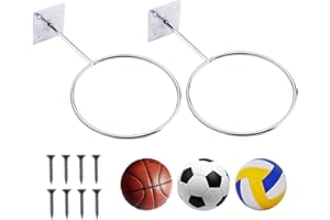 MYCreator Wall-mounted Basketball Rack, Metal Sports Ball Wall Holder Storage Rack Ball Mount Display Stand for Basketballs, Soccer Ball, Football, Volleyball, Exercise Ball – Screws Include
