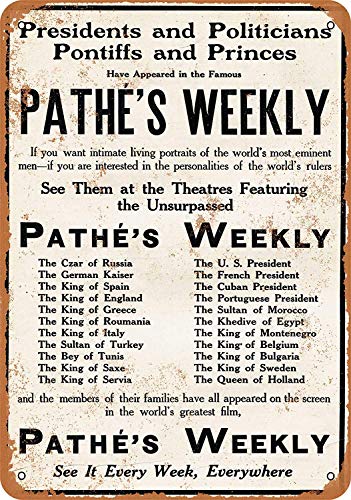 Kia Haop 1912 Pathe'S Weekly Newsreels Metal Fender Cartel De Chapa Placa Jardin Garaje Cafe Sala Estar La Cocina Art Poster Etiqueta Pared Decoración