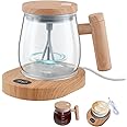 Foyucool Self Stirring Mug with Warmer Base Set, Battery Powered, High Speed Mixing Cup with Handle, 400ml Glass Travel Coffee Mug, Suitable for Coffee, Milk