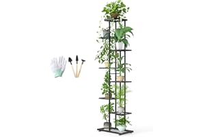 MAIJIAJU Metal Black Plant Stand Indoor Outdoor 8 Tier Plant Shelf with Gardening Tools and Gloves, 141cm Tall Flower Stand Organizer Corner Shelf Unit Display Rack for Garden Patio Living Room