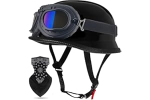 Labzaa Vintage Deutsche Motorrad Halbschalenhelm mit ECE, Retro Half Öffnen Jethelm mit Schutzbrille für Bike Cruiser Chopper Moped Scooter ATV Männer und Frauen Helm D L