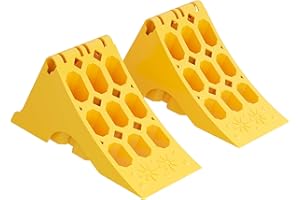‎WILTEC Wiltec Unterlegkeile Anhänger 2 Stück bis 5t Unterlegkeile Wohnmobil 393x160x193mm für Reifen bis 160mm Breite, gelbe Signalfarbe