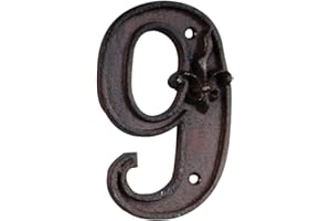 Esschert Design Numer domu 9, z wzorem lilii z żeliwa w kolorze antycznego brązu, patynowany, ok. 8 cm x 12 cm